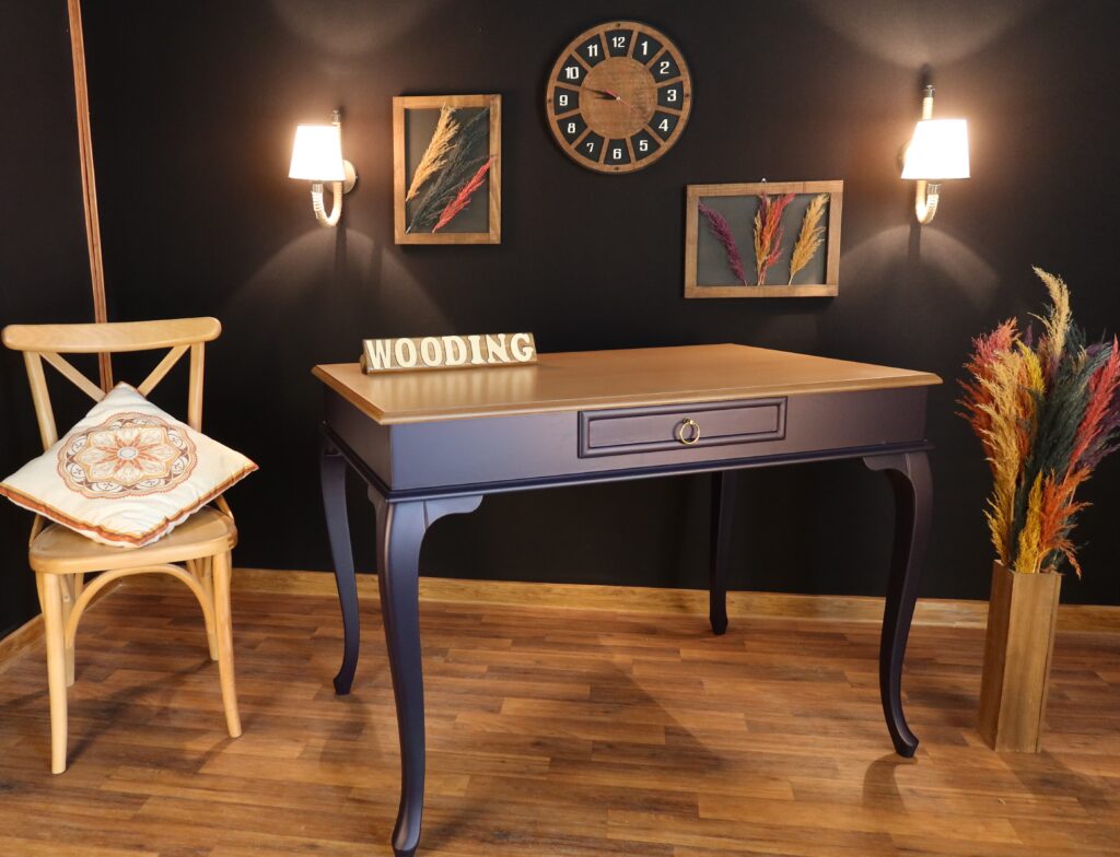 Wooding 100 Cm Masif Lacivert Naturel Çalışma Masası - Görsel 2