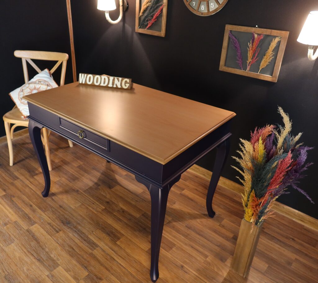 Wooding 100 Cm Masif Lacivert Naturel Çalışma Masası - Görsel 5