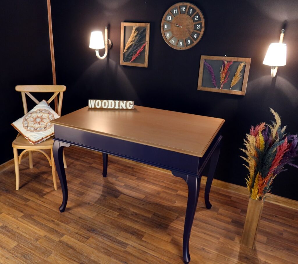 Wooding 100 Cm Masif Lacivert Naturel Yemek Masası - Görsel 4