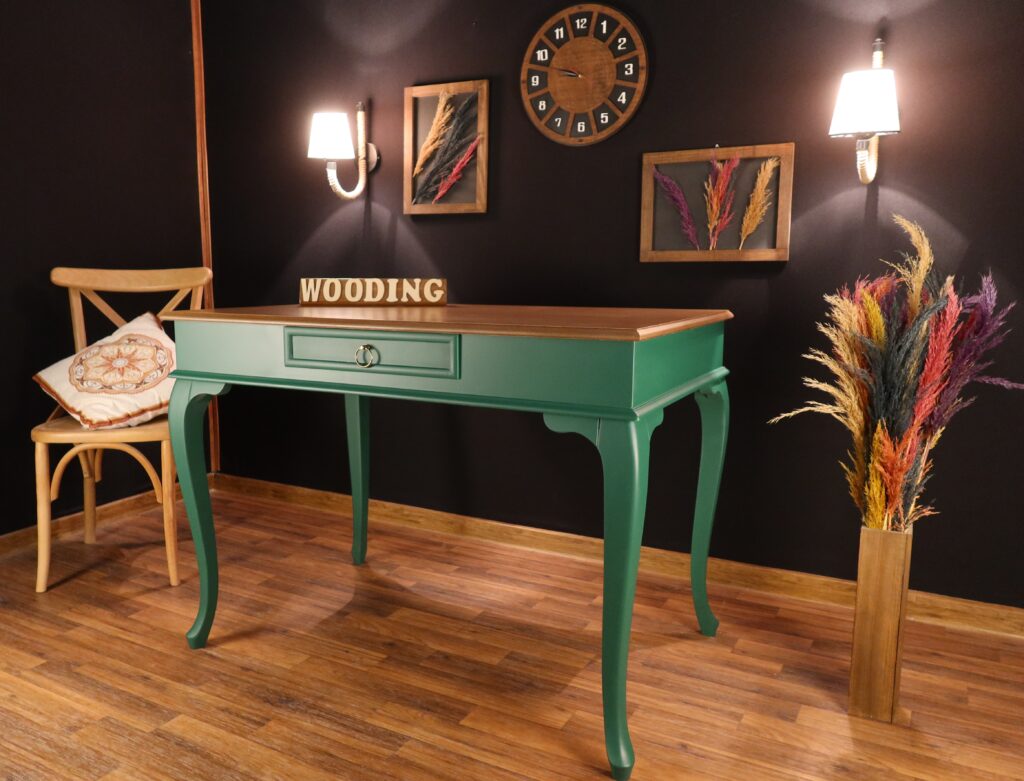 Wooding 100 Cm Masif Yeşil Naturel Çalışma Masası - Görsel 3