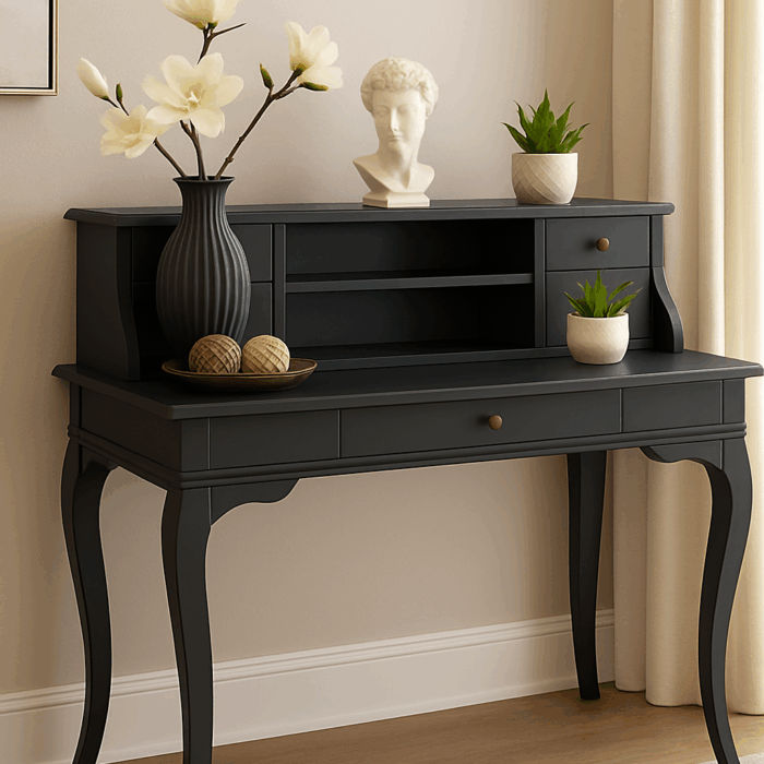 Wooding Mobilya 100 Cm 5 Çekmeceli Masif Antrasit Raflı Çalışma Masası