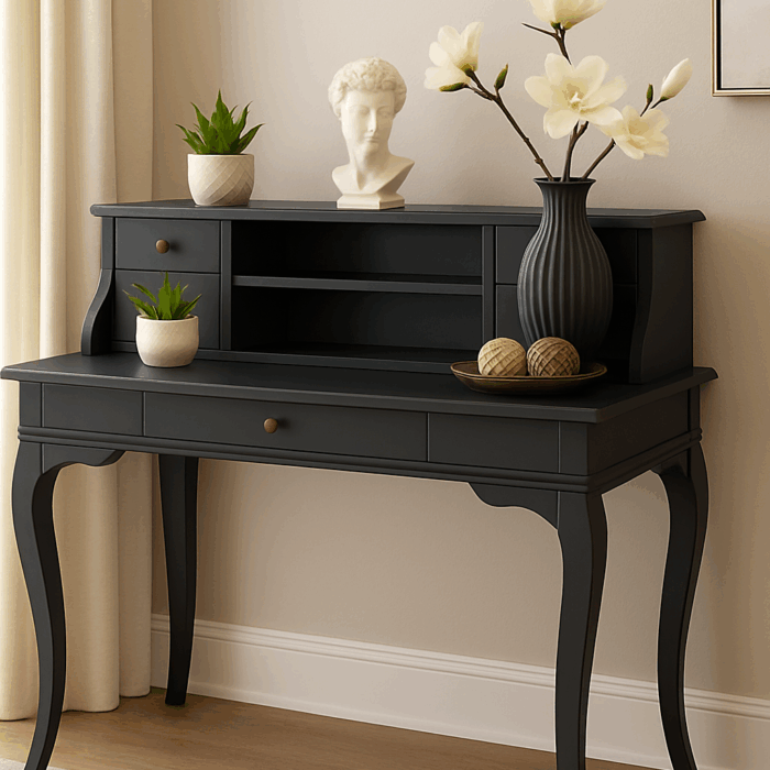 Wooding Mobilya 120 Cm 5 Çekmeceli Masif Antrasit Raflı Çalışma Masası