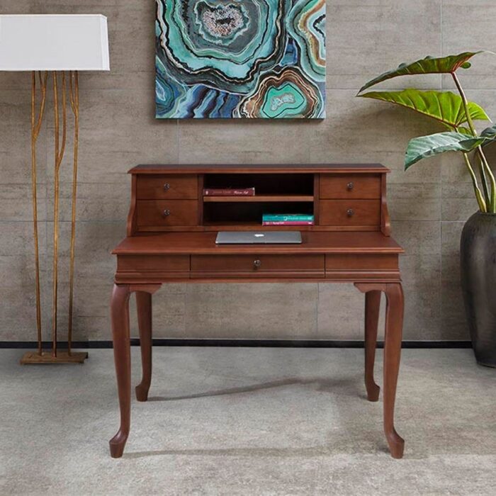 Wooding Mobilya 110 Cm 5 Çekmeceli Masif Ceviz Raflı Çalışma Masası