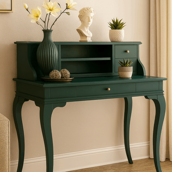 Wooding Mobilya 100 Cm 5 Çekmeceli Masif Yeşil Raflı Çalışma Masası