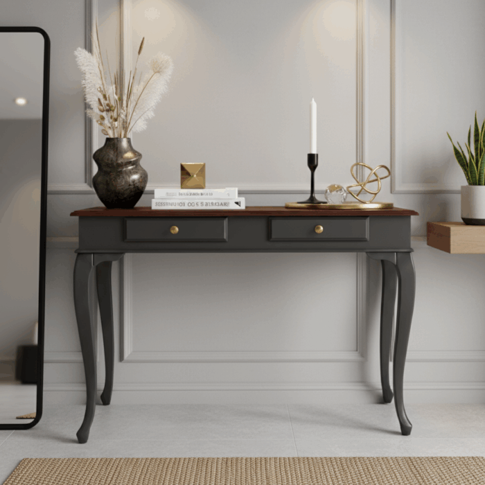 Wooding Mobilya 100 Cm Masif Lükens Antrasit Ceviz Dresuar