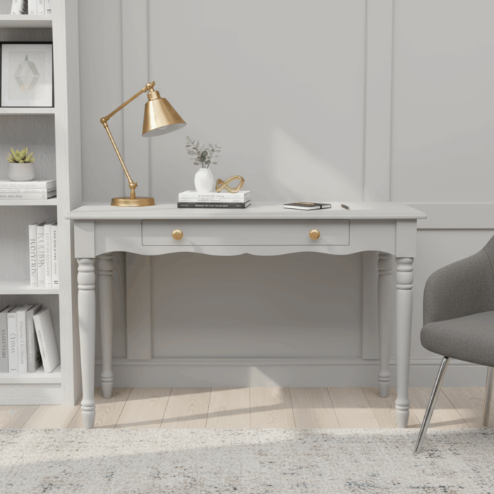 Wooding Mobilya 100 Cm Masif Açık Gri Tornalı Çalışma Masası