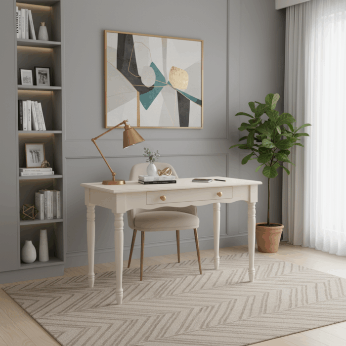 Wooding Mobilya 100 Cm Masif Krem Tornalı Çalışma Masası