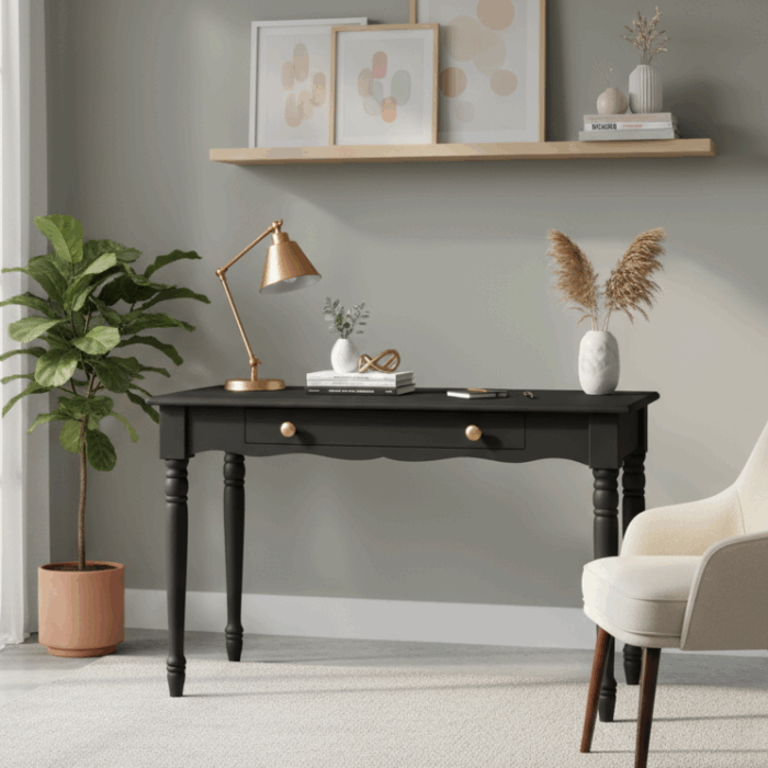 Wooding Mobilya 100 Cm Masif Siyah Tornalı Çalışma Masası