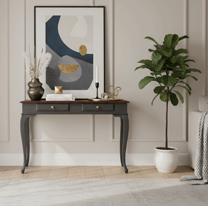 Wooding Mobilya 100 Cm Masif Lükens Antrasit Ceviz Çalışma Masası