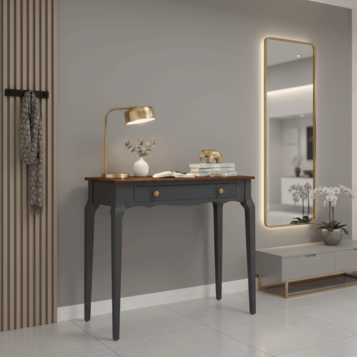 Wooding Mobilya 100 Cm Masif Konik Antrasit Ceviz Dresuar