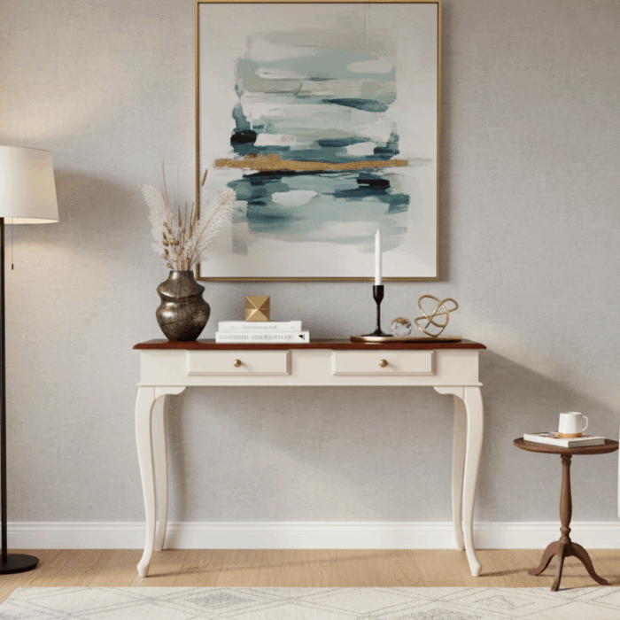 Wooding Mobilya 100 Cm Masif Lükens Krem Ceviz Çalışma Masası