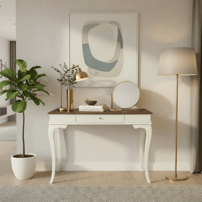 Wooding Mobilya 100 Cm Masif Rustik Krem Ceviz Dresuar