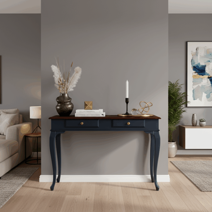 Wooding Mobilya 100 Cm Masif Lükens Lacivert Ceviz Çalışma Masası