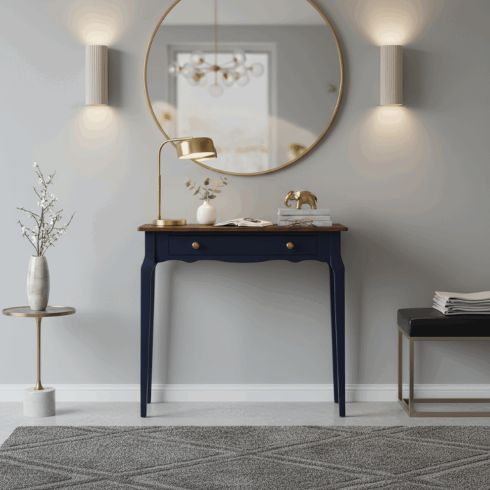 Wooding Mobilya 100 Cm Masif Konik Lacivert Ceviz Dresuar