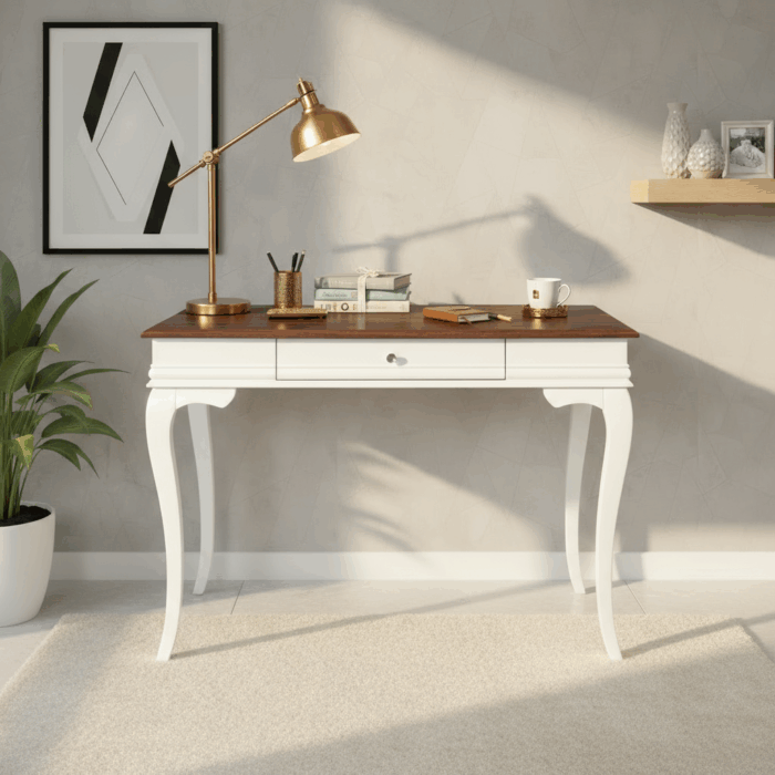 Wooding Mobilya 100 Cm Masif Rustik Beyaz Ceviz Çalışma Masası