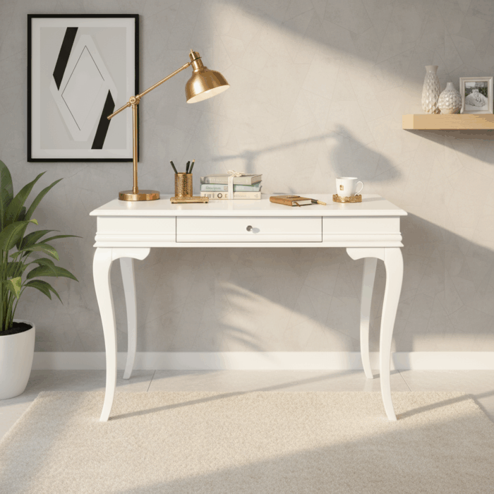 Wooding Mobilya 100 Cm Masif Rustik Beyaz Çalışma Masası