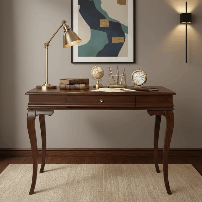 Wooding Mobilya 100 Cm Masif Rustik Koyu Ceviz Çalışma Masası