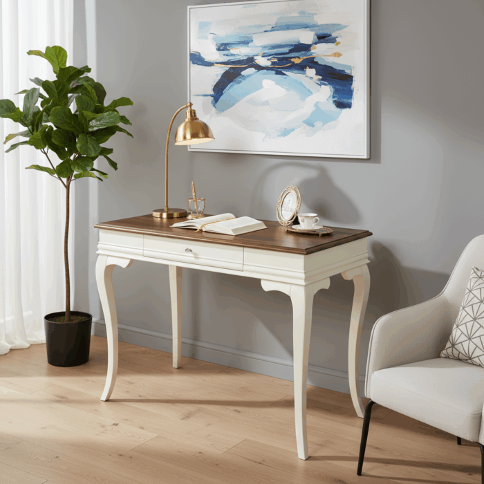 Wooding Mobilya 100 Cm Masif Rustik Krem Ceviz Çalışma Masası