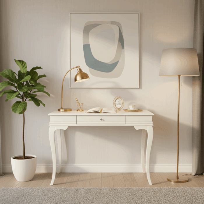 Wooding Mobilya 100 Cm Masif Rustik Krem Çalışma Masası