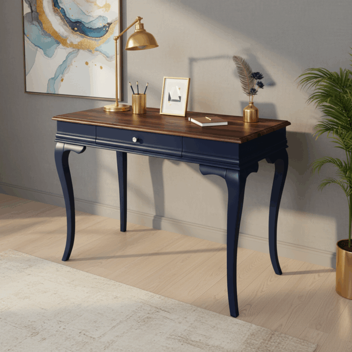 Wooding Mobilya 100 Cm Masif Rustik Lacivert Ceviz Çalışma Masası