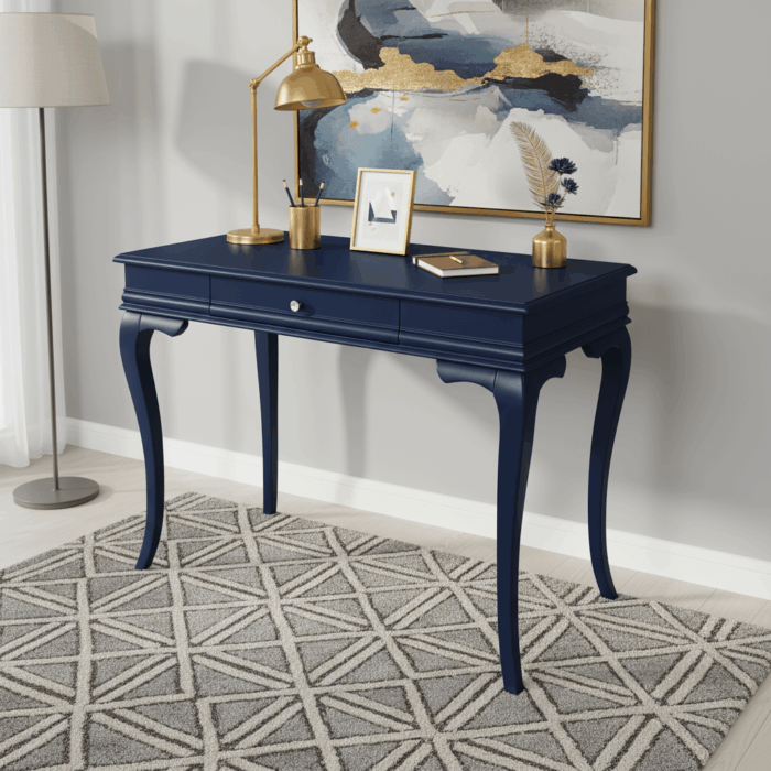 Wooding Mobilya 100 Cm Masif Rustik Lacivert Çalışma Masası