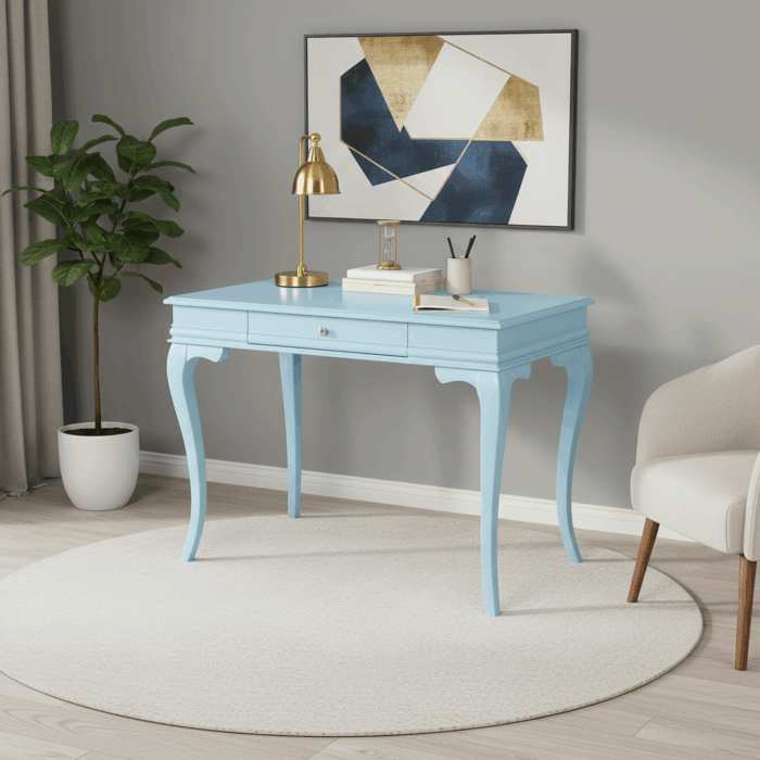 Wooding Mobilya 100 Cm Masif Rustik Mavi Çalışma Masası