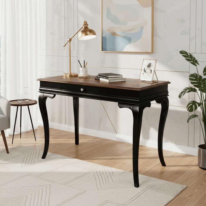 Wooding Mobilya 100 Cm Masif Rustik Siyah Ceviz Çalışma Masası