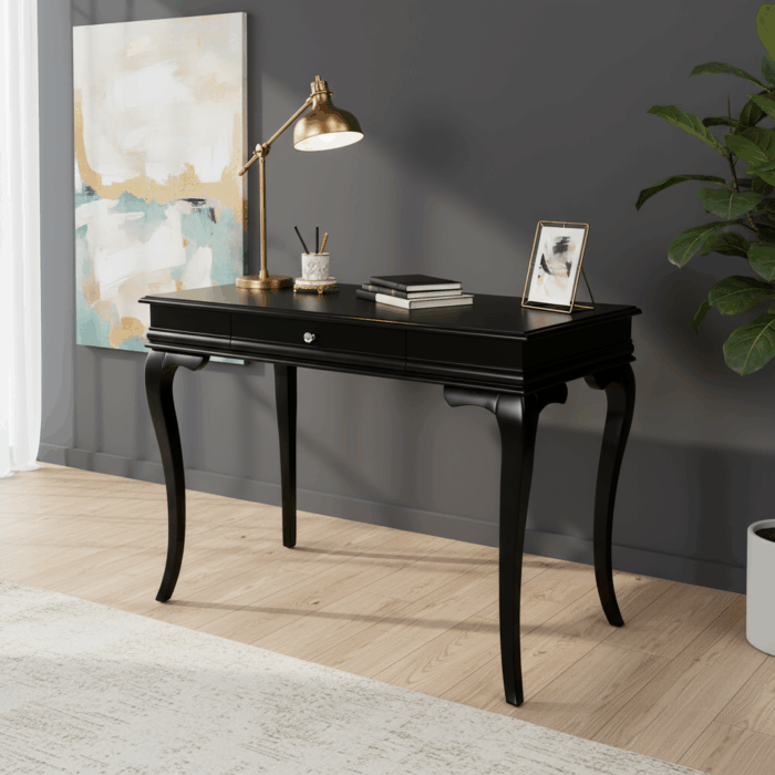 Wooding Mobilya 100 Cm Masif Rustik Siyah Çalışma Masası