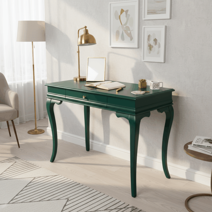 Wooding Mobilya 100 Cm Masif Rustik Yeşil Çalışma Masası