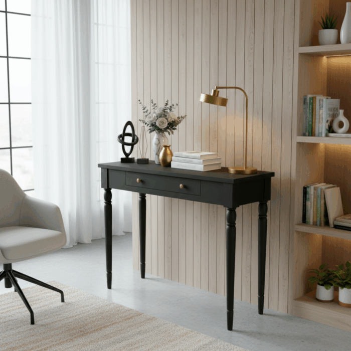 Wooding Mobilya 100 Cm Masif Tornalı Siyah Çalışma Masası