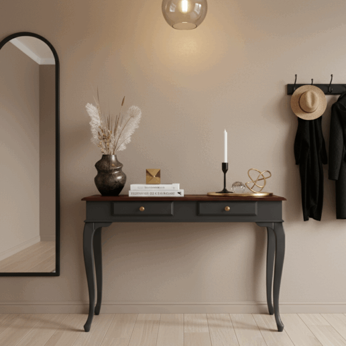 Wooding Mobilya 110 Cm Masif Lükens Antrasit Ceviz Dresuar