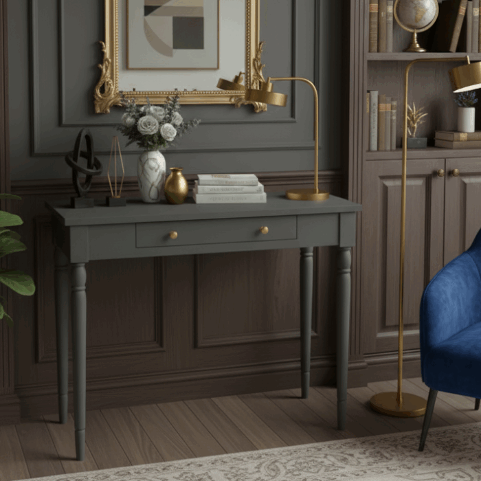 Wooding Mobilya 110 Cm Masif Tornalı Antrasit Çalışma Masası