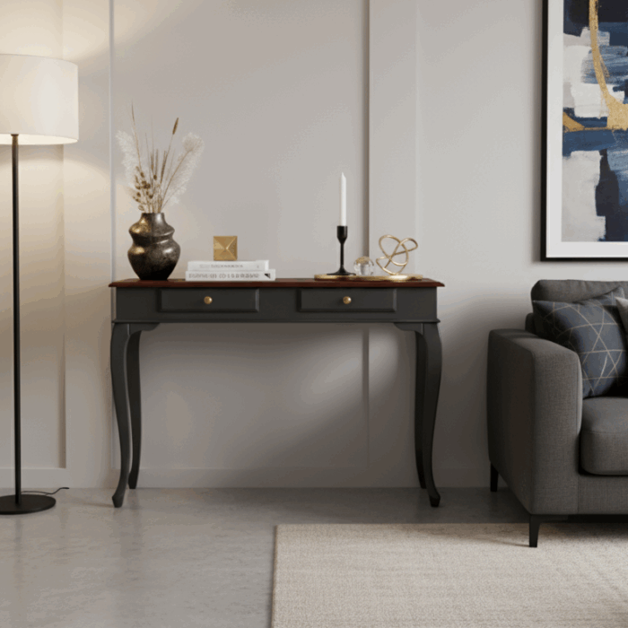 Wooding Mobilya 110 Cm Masif Lükens Antrasit Ceviz Çalışma Masası