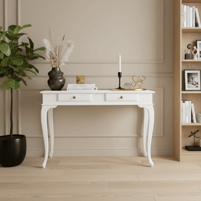 Wooding Mobilya 110 Cm Masif Lükens Beyaz Çalışma Masası