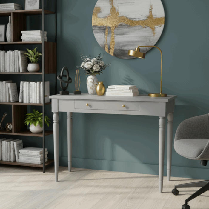 Wooding Mobilya 110 Cm Masif Tornalı Gri Çalışma Masası