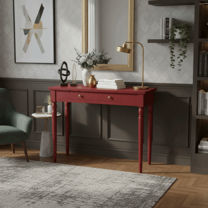 Wooding Mobilya 110 Cm Masif Tornalı Kırmızı Çalışma Masası