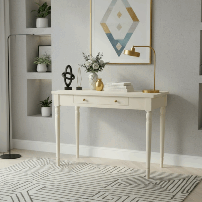 Wooding Mobilya 110 Cm Masif Tornalı Krem Çalışma Masası