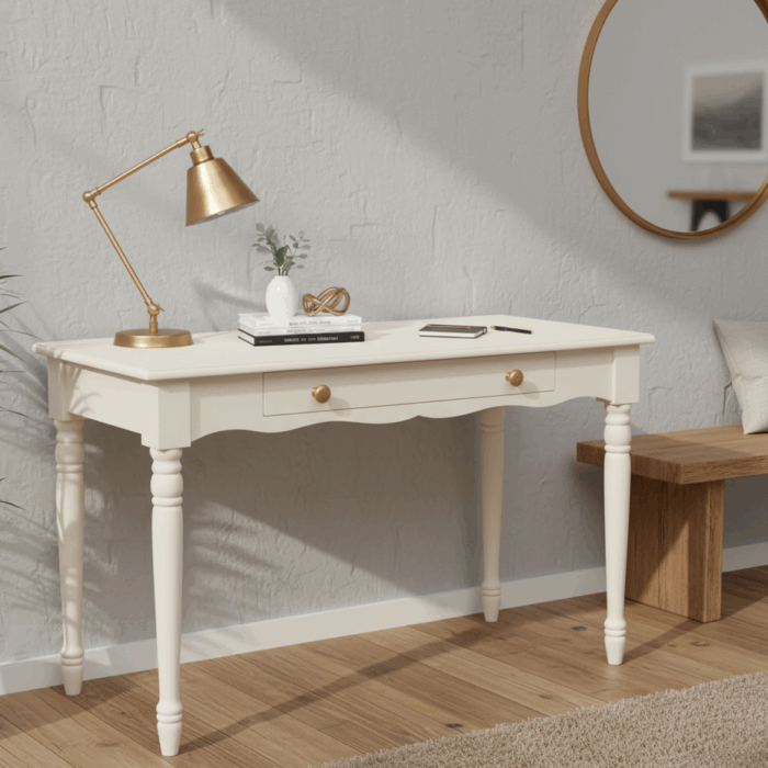 Wooding Mobilya 110 Cm Masif Krem Tornalı Çalışma Masası