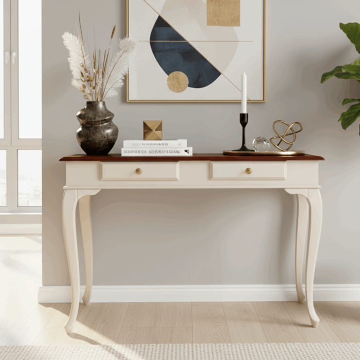 Wooding Mobilya 110 Cm Masif Lükens Krem Ceviz Çalışma Masası