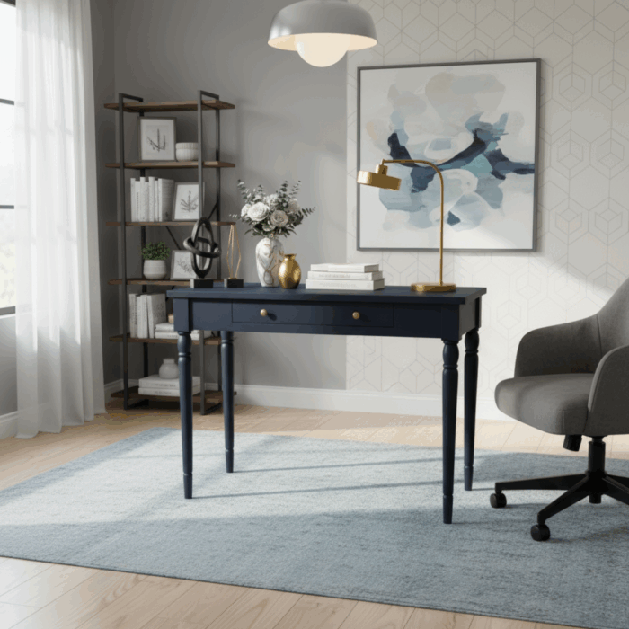 Wooding Mobilya 110 Cm Masif Tornalı Lacivert Çalışma Masası