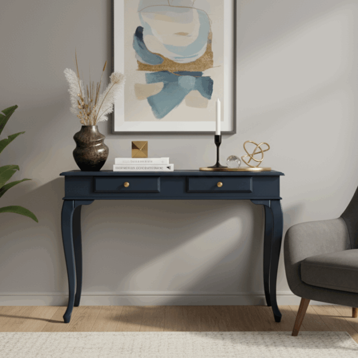 Wooding Mobilya 110 Cm Masif Lükens Lacivert Çalışma Masası