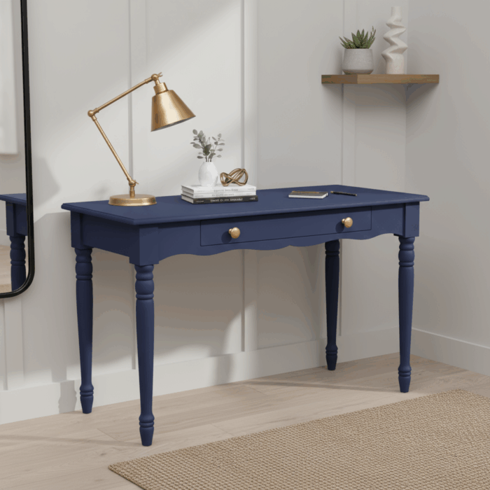 Wooding Mobilya 110 Cm Masif Lacivert Tornalı Çalışma Masası