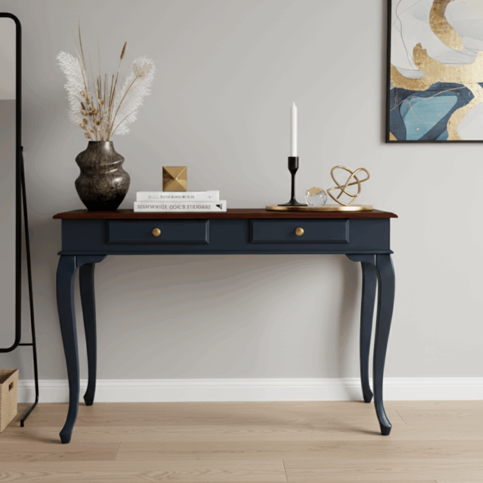 Wooding Mobilya 110 Cm Masif Lükens Lacivert Ceviz Çalışma Masası