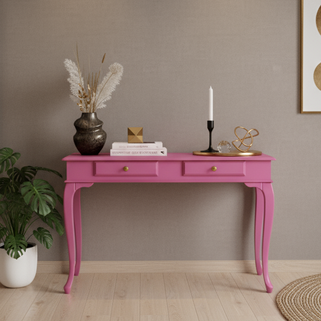 Wooding Mobilya 110 Cm Masif Lükens Pembe Çalışma Masası