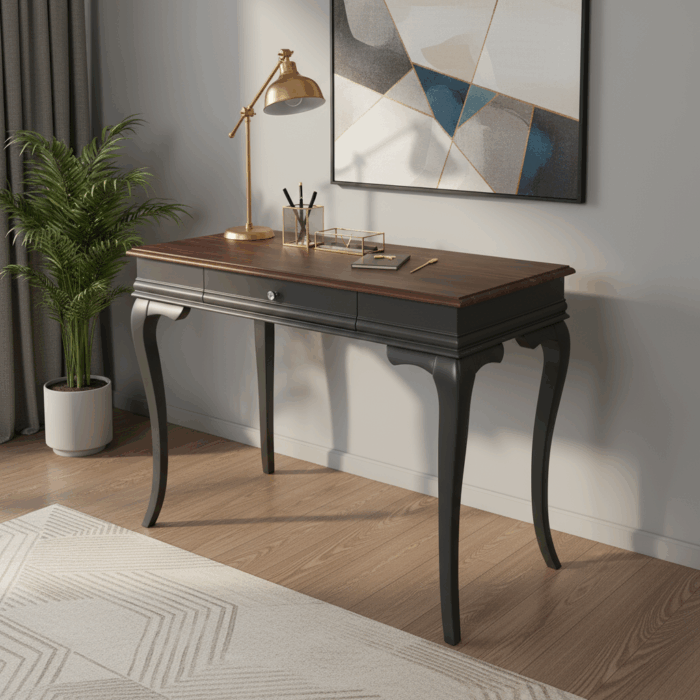 Wooding Mobilya 110 Cm Masif Rustik Antrasit Ceviz Çalışma Masası