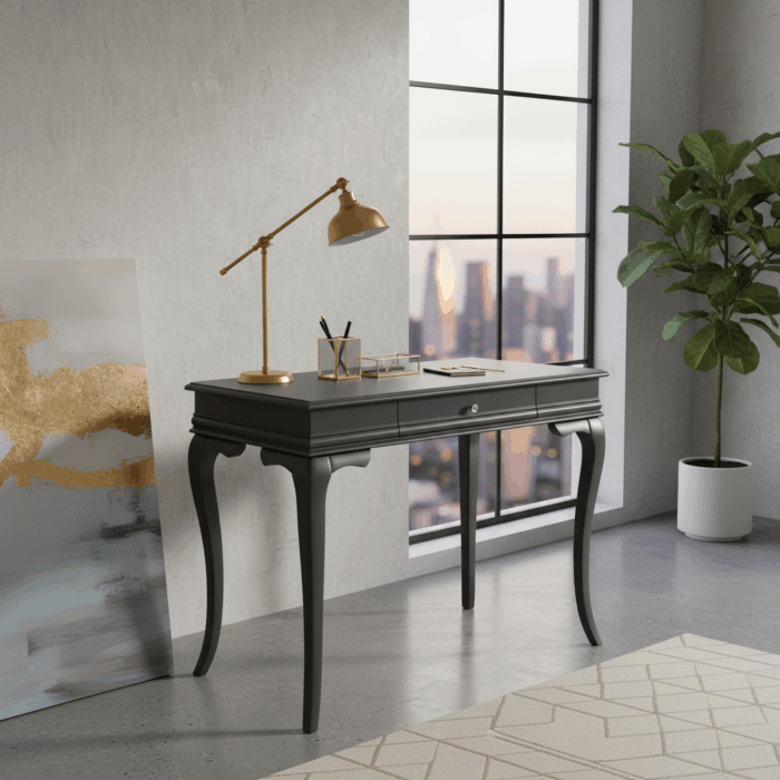 Wooding Mobilya 110 Cm Masif Rustik Antrasit Çalışma Masası