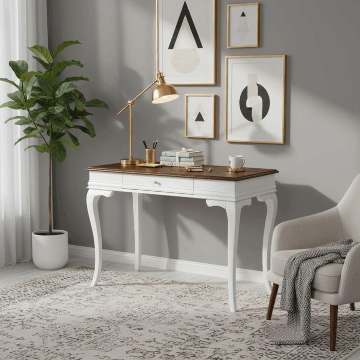 Wooding Mobilya 110 Cm Masif Rustik Beyaz Ceviz Çalışma Masası