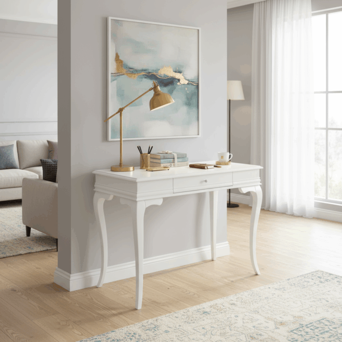 Wooding Mobilya 110 Cm Masif Rustik Beyaz Çalışma Masası