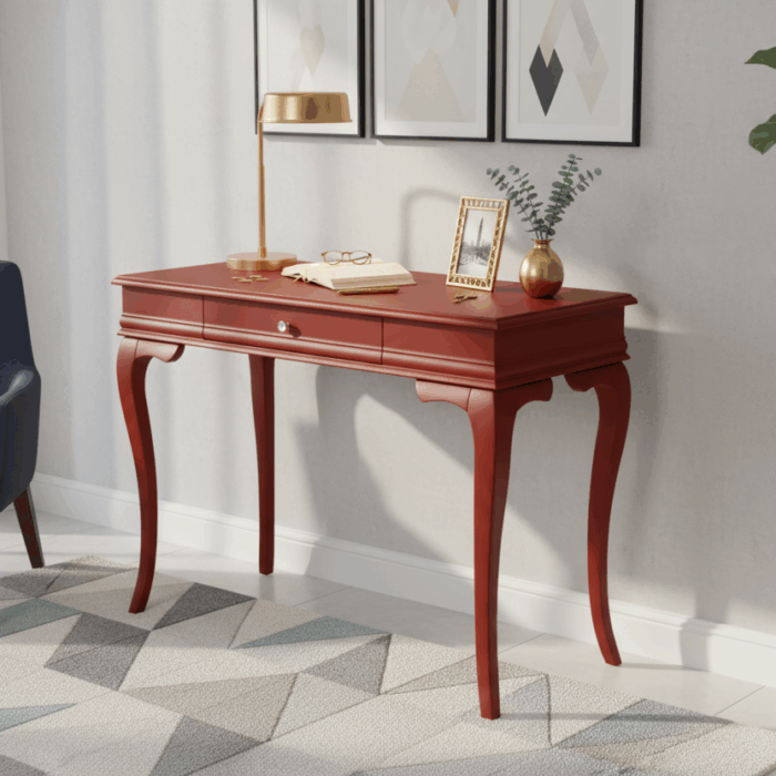 Wooding Mobilya 110 Cm Masif Rustik Bordo Çalışma Masası