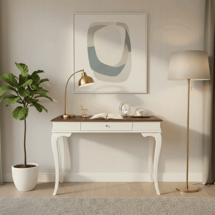 Wooding Mobilya 110 Cm Masif Rustik Krem Ceviz Çalışma Masası